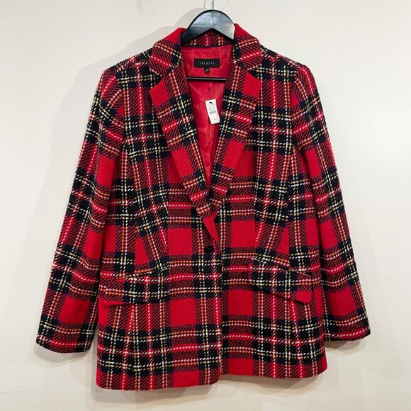 New Talbots Wool Blend Tartan Blazer Red 14, L $199 - Picture 2 of 8
